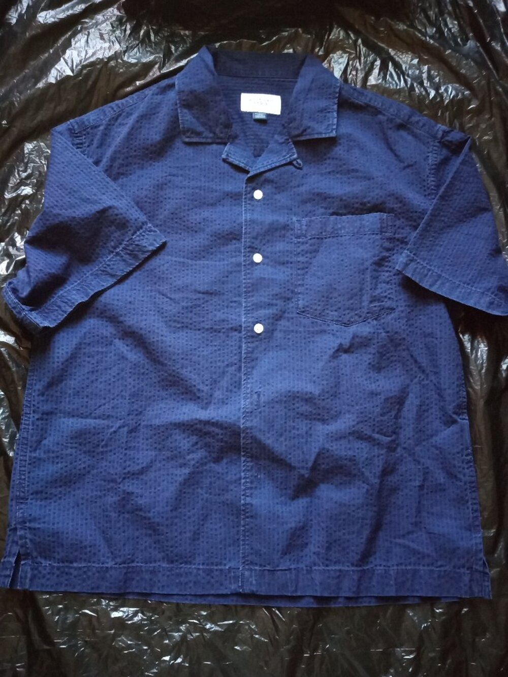 NWOT American Eagle Seersucker Navy Blue Mens Short Sleeve Shirt XS